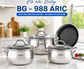 Bộ Nồi Belly BG - 988 ARIC – Inox 304 Cao Cấp, Chống Dính Black Cube Honey Comb, Chuẩn Chất Lượng Châu Âu