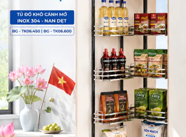 TỦ ĐỒ KHÔ CÁNH MỞ INOX 304 - NAN DẸT B-Gem – GIẢI PHÁP LƯU TRỮ THÔNG MINH CHO GIAN BẾP HIỆN ĐẠI