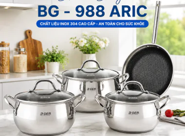 Bộ Nồi Belly BG - 988 ARIC – Inox 304 Cao Cấp, Chống Dính Black Cube Honey Comb, Chuẩn Chất Lượng Châu Âu