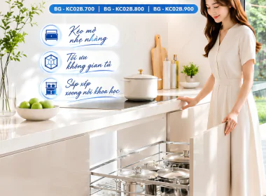 Giá xoong nồi nan dẹt Inox 301 cao cấp B-Gem – Kéo nhẹ, bếp gọn, nâng tầm trải nghiệm