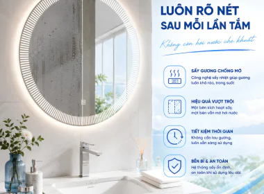 GƯƠNG SOI LED CAO CẤP BG - GSL01 – CÔNG NGHỆ SẤY CHỐNG MỜ THÔNG MINH, LUÔN RÕ NÉT SAU MỖI LẦN TẮM