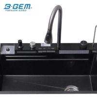 B-Gem SMART V5 - CHẬU 5 PHÍM INOX 304 NANO ĐEN - CÔNG NGHỆ LINEN 3D CHỐNG TRẦY