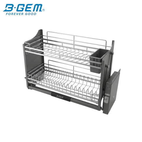 KỆ BÁT ĐĨA NÂNG HẠ THÔNG MINH - NAN DẸT INOX 304 BGKC01