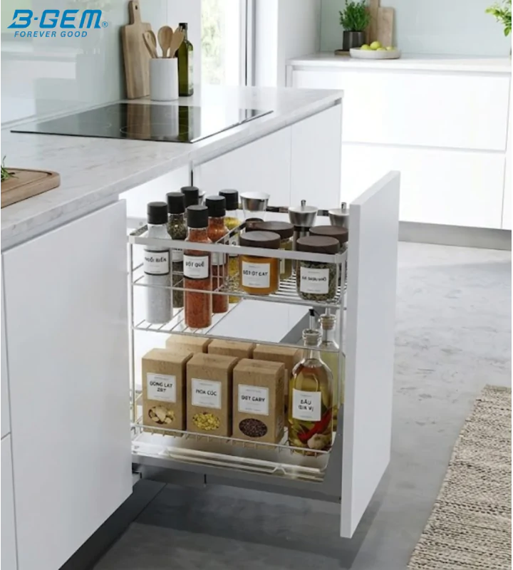 KỆ GIA VỊ NAN DẸT INOX 304 RAY GIẢM CHẤN BGKGV01