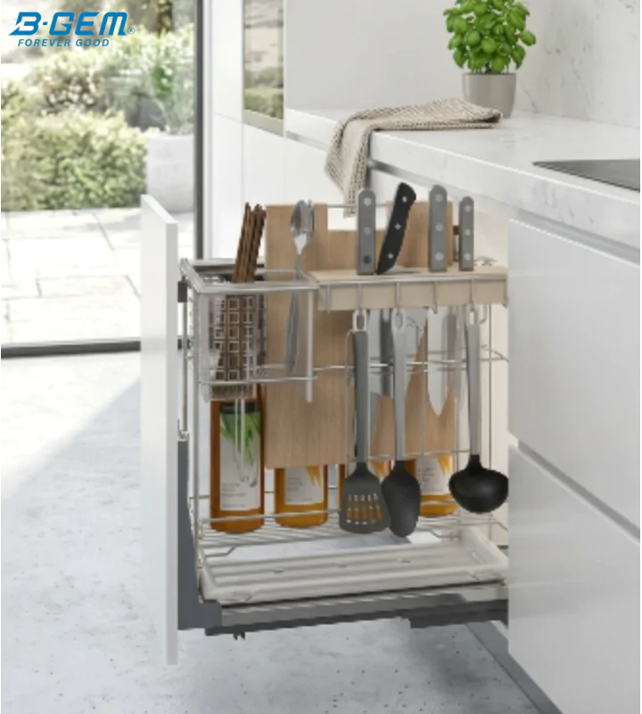 KỆ DAO THỚT NAN DẸT INOX 304 RAY GIẢM CHẤN BGKDT02