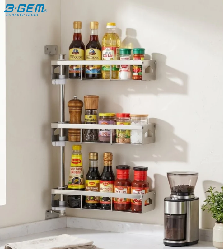 KỆ GIA VỊ XOAY 3 TẦNG INOX 304 BGKGV03