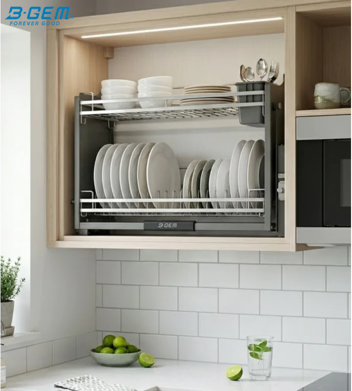 KỆ BÁT ĐĨA NÂNG HẠ THÔNG MINH - NAN DẸT INOX 304 BGKC01