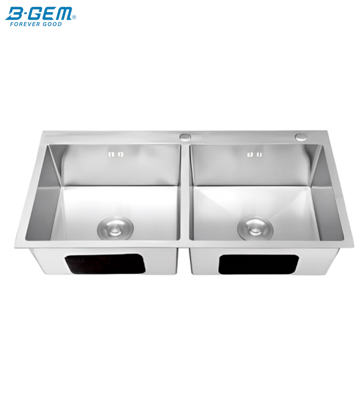 B-Gem - KS_2H - CHẬU 2 HỘC INOX 304 KHÔNG SƠN DÀY 3.5MM