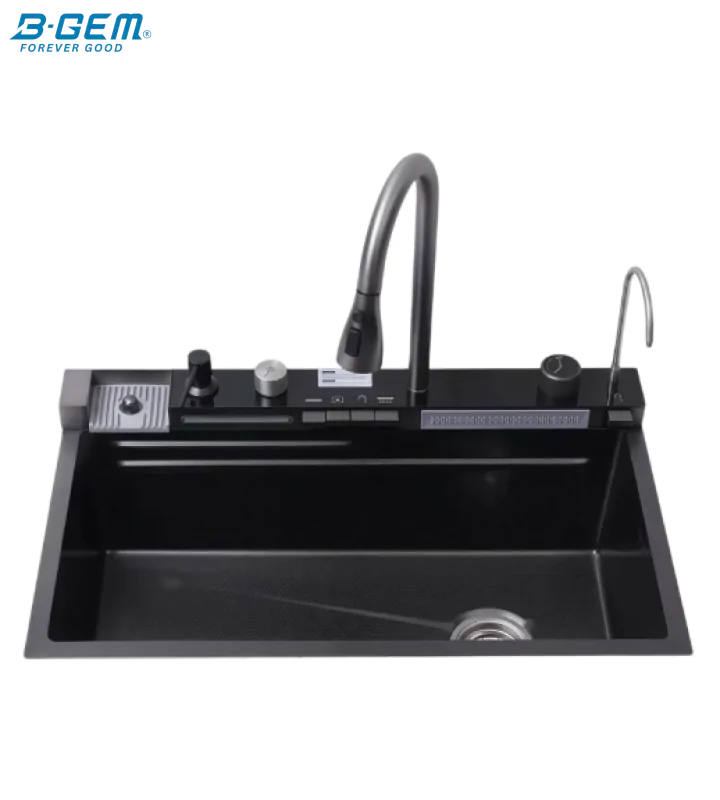 B-Gem SMART V5 - CHẬU 5 PHÍM INOX 304 NANO ĐEN - CÔNG NGHỆ LINEN 3D CHỐNG TRẦY