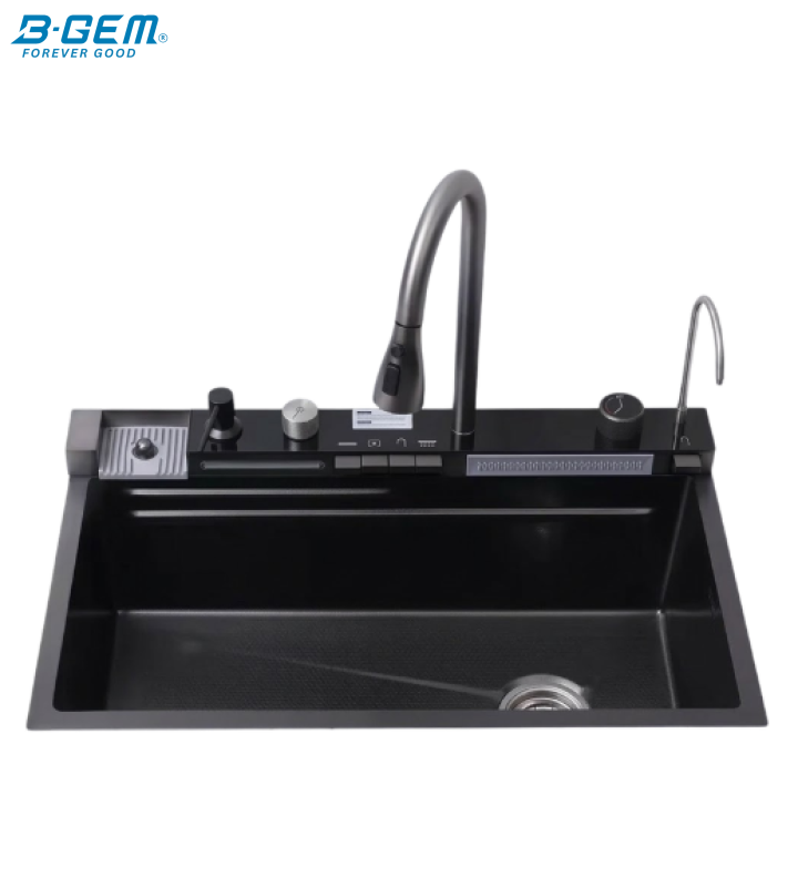 B-Gem SMART V5 - CHẬU 5 PHÍM INOX 304 NANO ĐEN - CÔNG NGHỆ LINEN 3D CHỐNG TRẦY