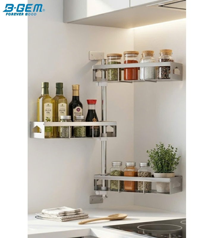 KỆ GIA VỊ XOAY 3 TẦNG INOX 304 BGKGV03